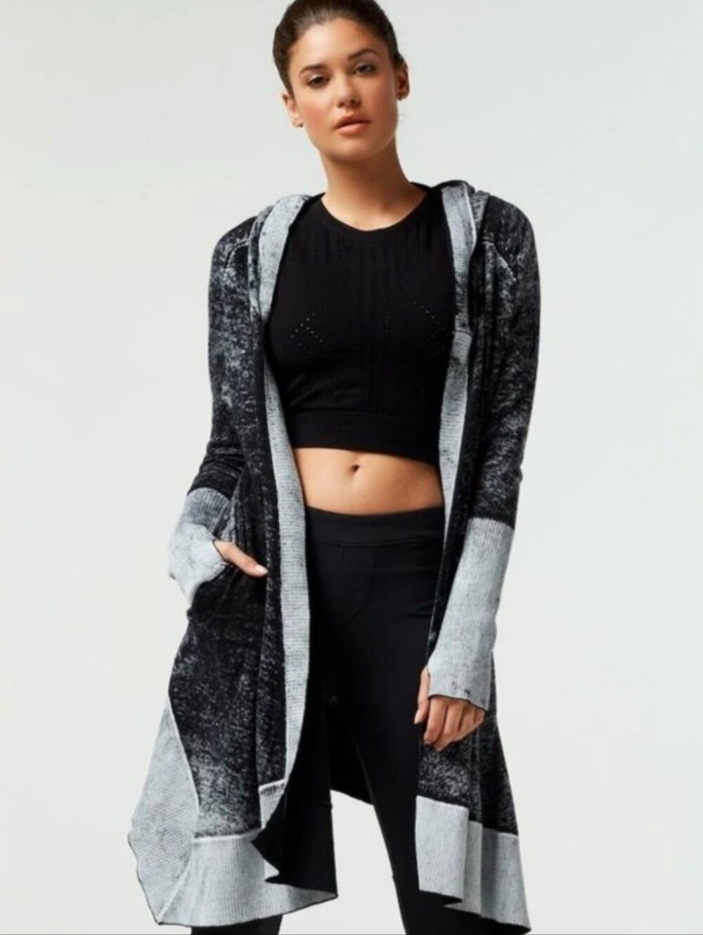 Blanc Noir Huntress Hoodie Cardigan XS Black Burnout Thumb Holes Hooded Goth